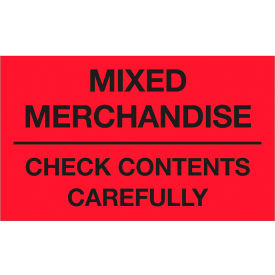 Labels with "Mixed Merchandise" Print, 5"L x 3"W, Fluorescent Red, Roll of 500