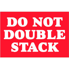 Labels w/ "Do Not Double Stack" Print, 3"L x 2"W, White Text/Red Back, Roll of 500