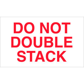 Labels w/ "Do Not Double Stack" Print, 5"L x 3"W, Red Text/White Back, Roll of 500