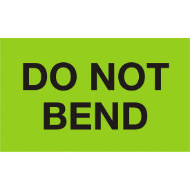 Labels with "Do Not Bend" Print, 5"L x 3"W, Fluorescent Green, Roll of 500