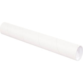 Mailing Tubes with Caps, 3"Dia. x 48"L, 0.080" Thick, White, 24/Pack