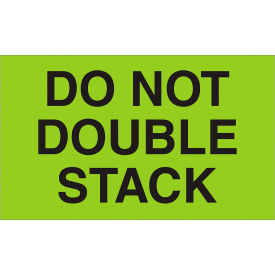 Labels with "Do Not Double Stack" Print, 5"L x 3"W, Fluorescent Green, Roll of 500