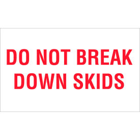 Labels with "Do Not Break Down Skids" Print, 5"L x 3"W, Red/White, Roll of 500