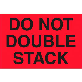 Labels with "Do Not Double Stack" Print, 3"L x 2"W, Fluorescent Red, Roll of 500