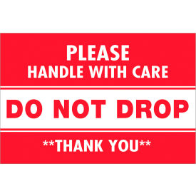 Labels with "Do Not Drop" Print, 3"L x 2"W, Red/White, Roll of 500