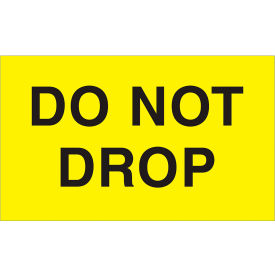 Labels with "Do Not Drop" Print, 5"L x 3"W, Fluorescent Yellow, Roll of 500
