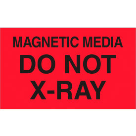 Labels w/ "Magnetic Media Do Not..." Print, 5"L x 3"W, Fluorescent Red, Roll of 500