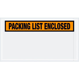 Panel Face Envelopes, "Packing List Enclosed" Print, 5-1/2"L x 10"W, Orange, 1000/Pack