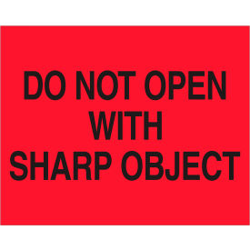 Labels with "Do Not Open with..." Print, 10"L x 8"W, Fluorescent Red, Roll of 250