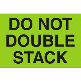 Labels with "Do Not Double Stack" Print, 3"L x 2"W, Fluorescent Green, Roll of 500.