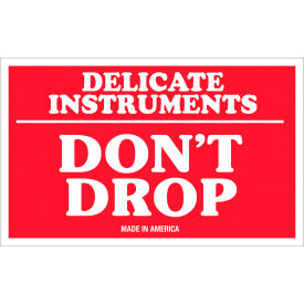 Labels w/ "Delicate Instruments-Don't..." Print, 5"L x 3"W, Red/White, Roll of 500