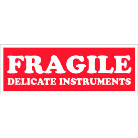 Labels with "Fragile-Delicate..." Print, 4"L x 1-1/2"W, Red/White, Roll of 500