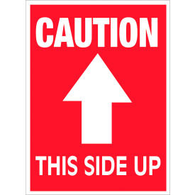 Labels with "Caution-This Side Up" Print, 4"L x 3"W, Red/White, Roll of 500