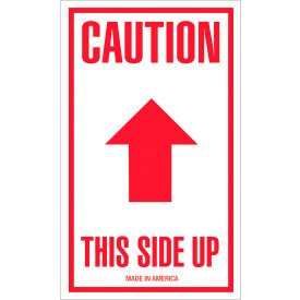 Labels with "Caution-This Side Up" Print, 5"L x 3"W, Red/White, Roll of 500