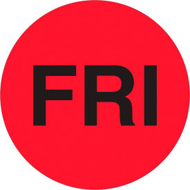 2" Dia. Round Paper Labels with "Fri" Print, Fluorescent Red, Roll of 500