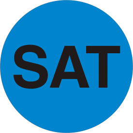 2" Dia. Round Paper Labels with "Sat" Print, Blue, Roll of 500