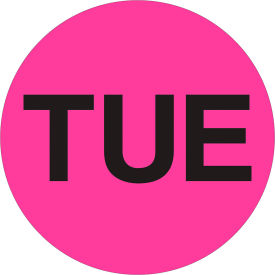 2" Dia. Round Paper Labels with "Tue" Print, Fluorescent Pink, Roll of 500
