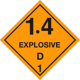D.O.T. Hazard Labels, ''Explosive - 1.4D - 1'',4"L x 4"W, Orange/Black, Roll of 500