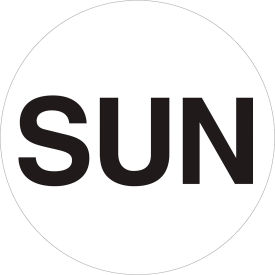 1" Dia. Round Paper Labels with "Sun" Print, White, Roll of 500