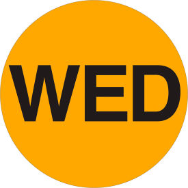1" Dia. Round Paper Labels with "Wed" Print, Fluorescent Orange, Pack of 500
