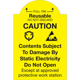 Labels w/ "Pull Tab Reusable-Do Not..." Print, 3"L x 2"W, Yellow/Black, Roll of 500
