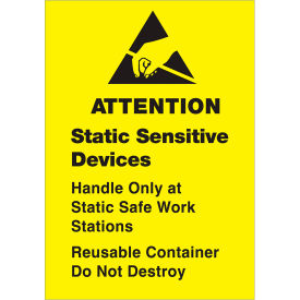 Labels w/ "Static Sensitive..." Print, 2-1/2"L x 1-3/4"W, Black/Yellow, Roll of 500