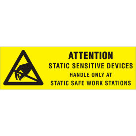 Labels with "Attention-Static...." Print, 2"L x 5/8"W, Black/Yellow, Roll of 500