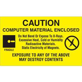 Labels w/ "Computer Material Enclosed" Print, 5"L x 3"W, Black/Yellow, Roll of 500