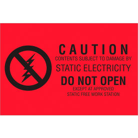 Labels with "Subject to Static Damage" Print, 3"L x 2"W, Red/Black, Roll of 500
