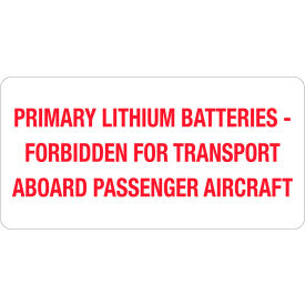 Air Specialty Labels, ''Primary Lithium Batteries'', 2"L x 4"W, Roll of 500