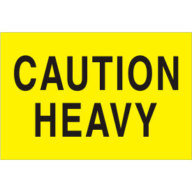 Labels with "Caution-Heavy" Print, 3"L x 2"W, Fluorescent Yellow, Roll of 500