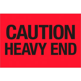 Labels with "Caution-Heavy End" Print, 3"L x 2"W, Fluorescent Red, Roll of 500