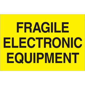 Labels with "Fragile-Electronic" Print, 3"L x 2"W, Fluorescent Yellow, Roll of 500