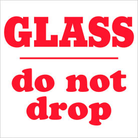 Labels with "Glass-Do Not Drop" Print, 4"L x 4"W, Red/White, Roll of 500