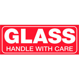Labels with "Glass-Handle With Care" Print, 4"L x 1-1/2"W, Red/White, Roll of 500