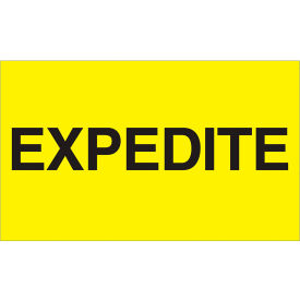 Labels with "Expedite" Print, 5"L x 3"W, Fluorescent Yellow, Roll of 500