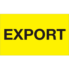 Labels with "Export" Print, 5"L x 3"W, Fluorescent Yellow, Roll of 500