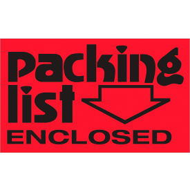 Labels with "Packing List Enclosed-Arrow" Print, 5"L x 3"W, Red, Roll of 500