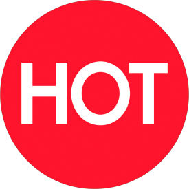 Labels with "Hot" Print, 2"L x 2"W, Red/White, Roll of 500