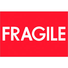 Labels with "Fragile" Print, 3"L x 2"W, Red/White, Roll of 500