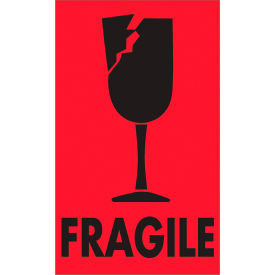 Labels with "Fragile" Print, 5"L x 3"W, Fluorescent Red, Roll of 500