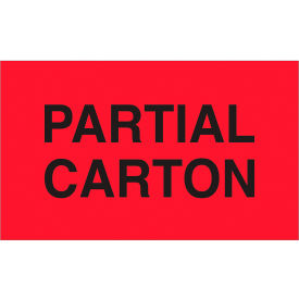 Labels with "Partial Carton" Print, 5"L x 3"W, Fluorescent Red, Roll of 500