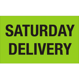 Labels with "Saturday Delivery" Print, 5"L x 3"W, Fluorescent Green, Roll of 500