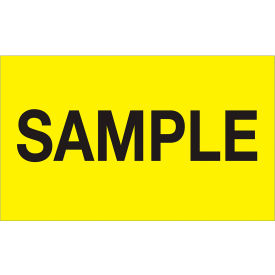 Labels with "Sample" Print, 5"L x 3"W, Fluorescent Yellow, Roll of 500