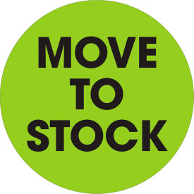 2" Dia. Round Paper Labels w/ "Move To Stock" Print, Fluorescent Green, Roll of 500