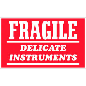 Labels with "Fragile-Delicate Instruments" Print, 5"L x 3"W, Red/White, Roll of 500
