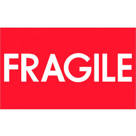 Labels with "Fragile" Print, 5"L x 3"W, Red/White, Roll of 500