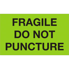 Labels with "Fragile-Do Not..." Print, 5"L x 3"W, Fluorescent Green, Roll of 500