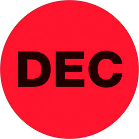 1" Dia. Round Paper Labels with "Dec" Print, Fluorescent Red, Roll of 500