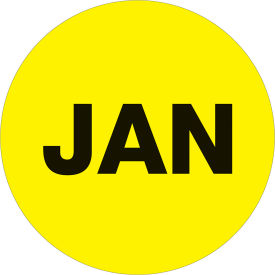 1" Dia. Round Paper Labels with "Jan" Print, Fluorescent Yellow, Roll of 500